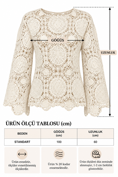 Kadın İspanyol Kol El İşi Görünümlü Dantel Örgü Tasarım Bluz - Siyah