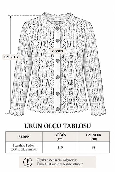 Kadın Kabartma Floral Motifli Ajurlu Düğmeli Triko Hırka