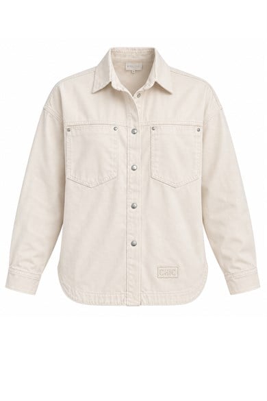 Kadın Oversize Kot Ceket Gömlek – Metal Çıtçıtlı Ve Çift Cepli Denim Ceket - Bej