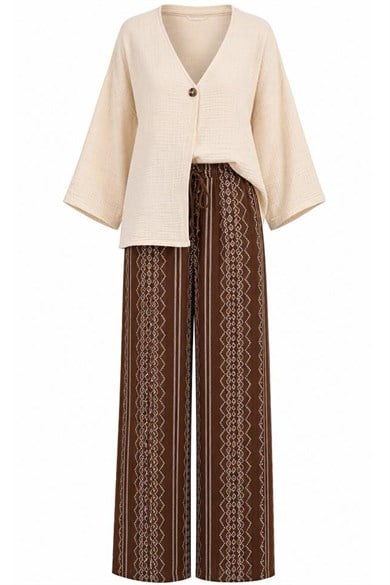 Kadın Müslin Kimono Pantolon Kombin %100 Pamuk