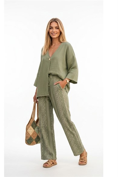 Kadın Müslin Kimono Pantolon Kombin %100 Pamuk