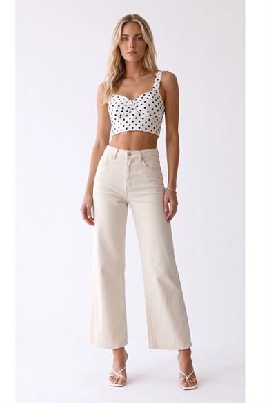 Kadın Yüksek Bel Likralı Wide Leg Cropped Jean