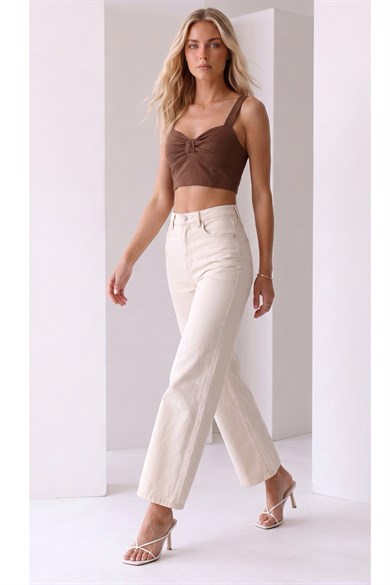 Kadın Yüksek Bel Likralı Wide Leg Cropped Jean