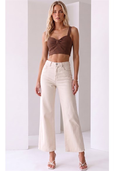 Kadın Yüksek Bel Likralı Wide Leg Cropped Jean