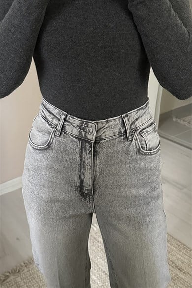 Kadın Yüksek Bel Kalçayı Toparlayan Straight Leg Jean - Gri