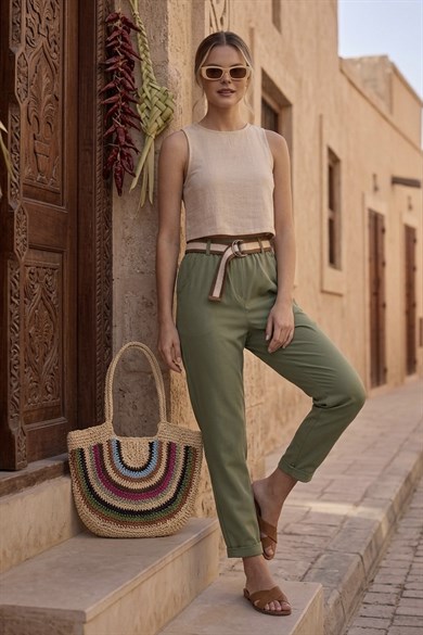 Bodrum Yüksek Bel Likralı Rahat Pantolon (İtalyan Kumaş)