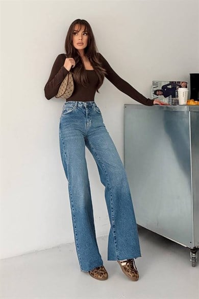 Kadın Yüksek Bel Likralı Wide Leg JeanKadın Yüksek Bel Likralı Wide Leg Jean | Esnek Denim PantolonJeanİSTANGÜL BUTİK