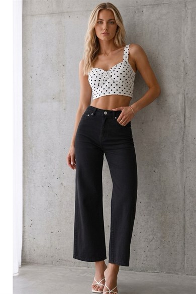 Kadın Yüksek Bel Likralı Wide Leg Cropped Jean