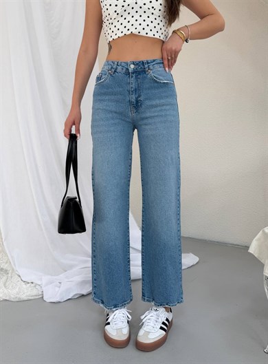 Kadın Yüksek Bel Wide Leg Cropped Jean