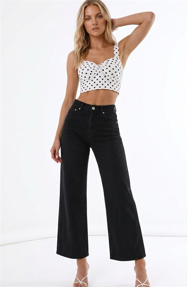Kadın Yüksek Bel Likralı Wide Leg Cropped Jean