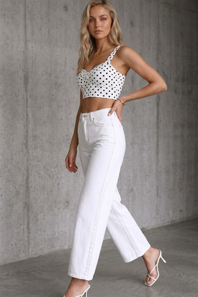 Kadın Yüksek Bel Likralı Wide Leg Cropped Jean