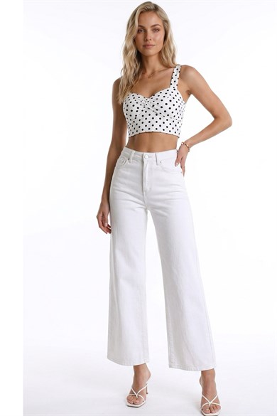 Kadın Yüksek Bel Likralı Wide Leg Cropped Jean
