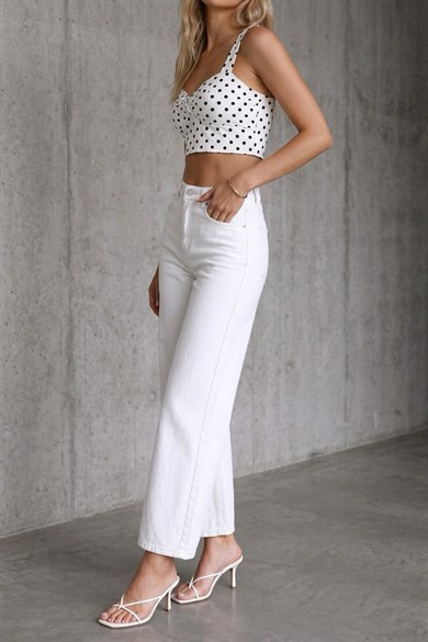 Kadın Yüksek Bel Likralı Wide Leg Cropped Jean