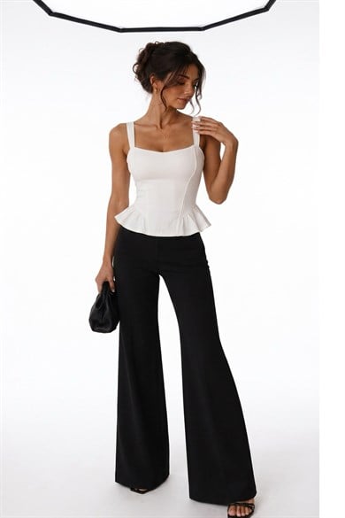Kadın Kare Yaka Korsaj Dikişli Peplum Bluz