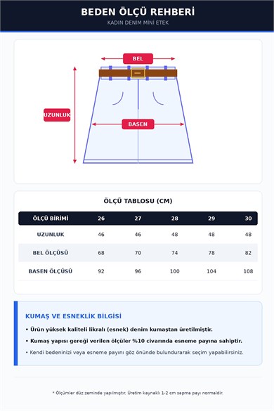 Kemer Hediyeli Yüksek Bel Denim Mini Etek – Açık Yıkama Kot Etek