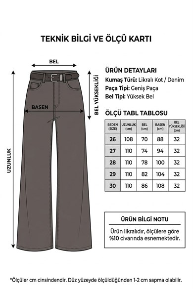 Kemerli Yüksek Bel Wide Leg Jean – Acı Kahve Wide Leg Denim Pantolon