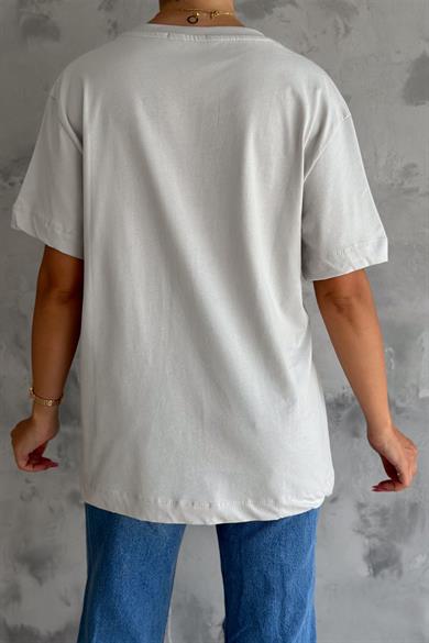 Oversize Pamuklu Penye V Yaka Tişört