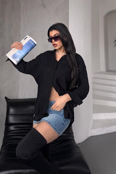 Pamuklu Keten Salaş Boyfriend Gömlek