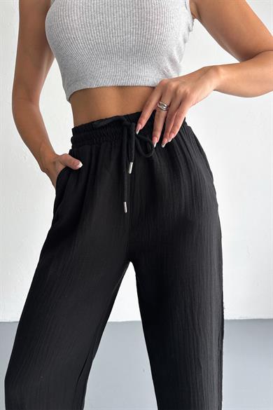 Pamuklu Müslin Kumaş Paça Püskül Bol Paça Pantolon
