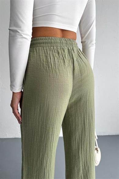 Pamuklu Müslin Kumaş Paça Püskül Bol Paça Pantolon
