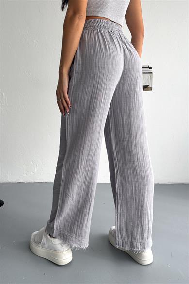 Pamuklu Müslin Kumaş Paça Püskül Bol Paça Pantolon