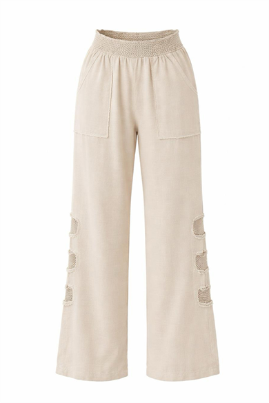 Mesh Grid Linen File Detay Bol Paça Keten Pantolon