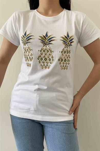 Shiny Pineapple Bisiklet Yaka Tişört