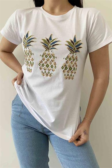 Shiny Pineapple Bisiklet Yaka Tişört