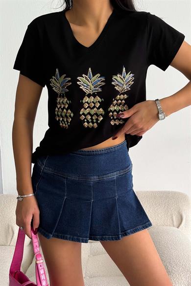 Shiny Pineapple Pul İşleme Tasarım Tişört