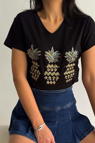 Shiny Pineapple Pul İşleme Tasarım Tişört