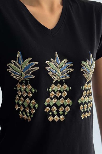 Shiny Pineapple Pul İşleme Tasarım Tişört
