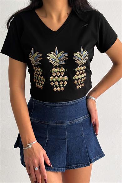 Shiny Pineapple Pul İşleme Tasarım Tişört