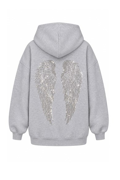 Melek Kanadı Taş Tasarımlı Kapüşonlu Şardonlu Sweatshirt ve Toparlayıcı Nano Fit Tayt Kombini