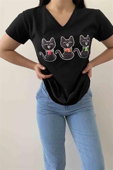 Three Black Cats Tasarım Tişört