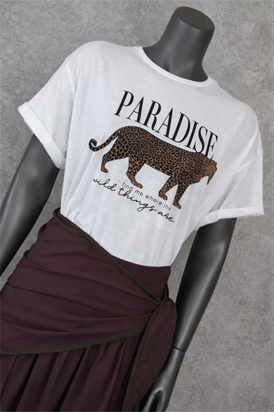 Paradise Leopar Baskılı Kadın Tişört