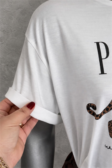 Paradise Leopar Baskılı Kadın Tişört