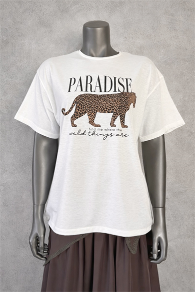 Paradise Leopar Baskılı Kadın Tişört