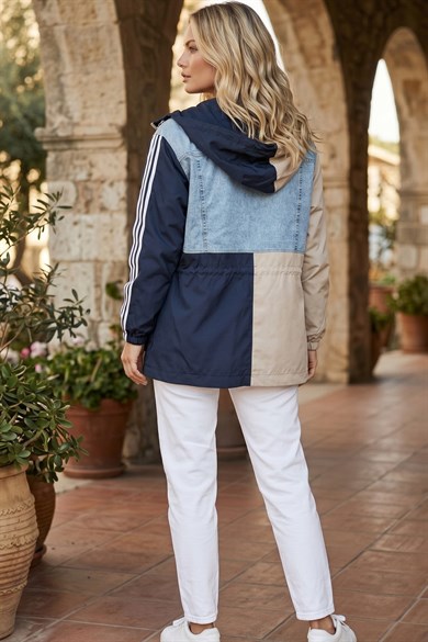 Monaco Denim Detaylı Kapüşonlu Trenç Ceket