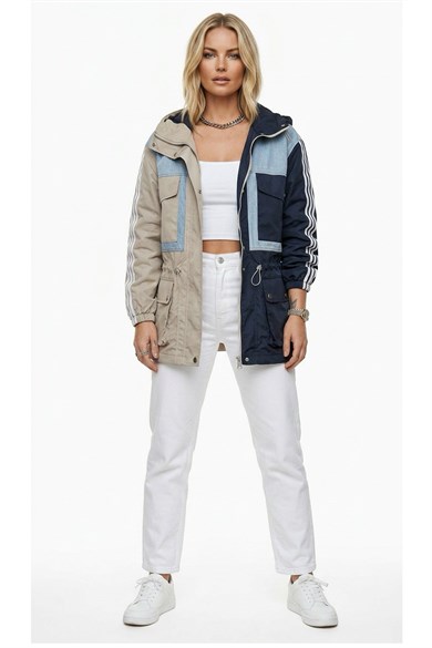Monaco Denim Detaylı Kapüşonlu Trenç Ceket