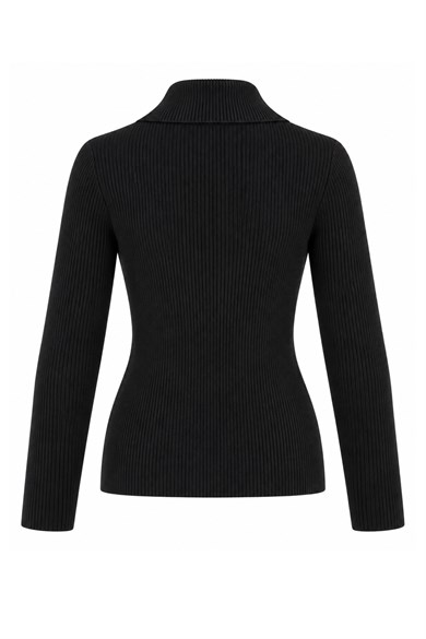 Ürgüp Gold Çıtçıtlı Polo Yaka Fitilli Triko Bluz - Siyah