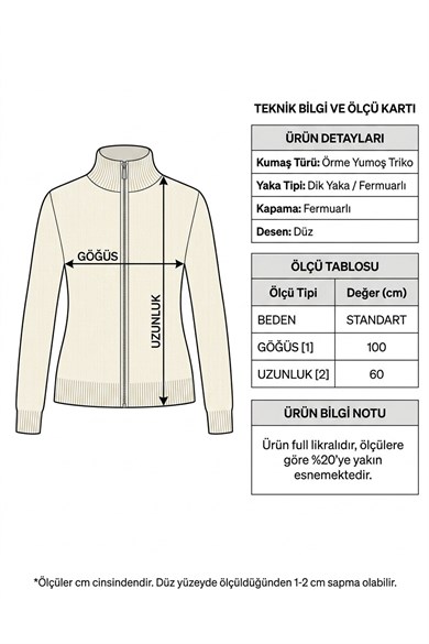 Fermuarlı Yumoş Triko Hırka – Yumuşak Dokulu Dik Yaka Kadın Hırka - Ekru