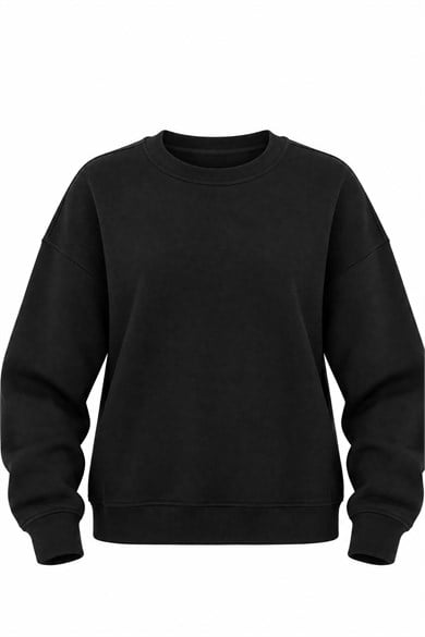 Kadın Bisiklet Yaka Sweatshirt ve Bol Paça Cepli Pantolon Üç İplik Şardonlu Eşofman Takımı - Siyah
