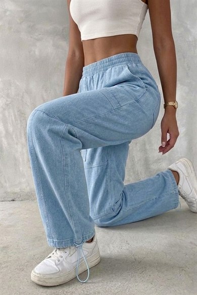 Kadın Oversize Baggy Pantolon – Vintage Yıkamalı Beli Lastikli Salaş Fit