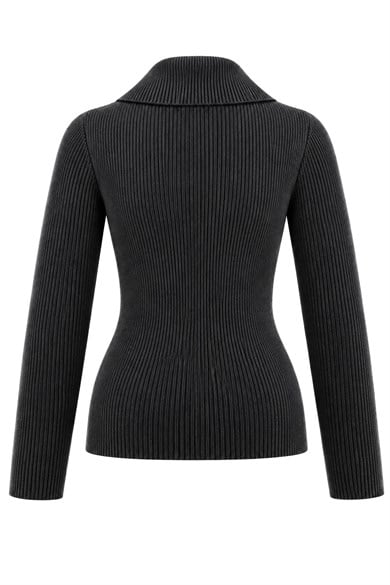 Ürgüp Gold Çıtçıtlı Polo Yaka Fitilli Triko Bluz - Antrasit