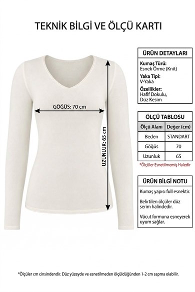 V Yaka Yumuşak Angora Triko Kazak – Basic Esnek Kadın Bluz - Ekru