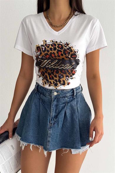 Wild Cat Pul İşleme Tasarım Tişört