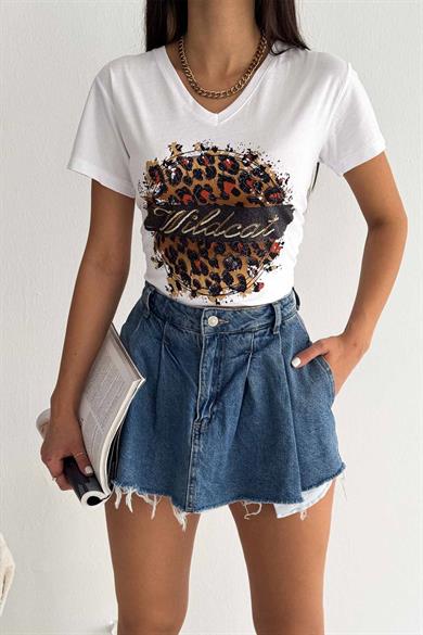 Wild Cat Pul İşleme Tasarım Tişört