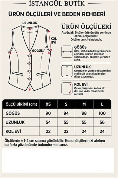 Kadın Astarlı V Yaka Düğmeli Terzi Kesim Yelek