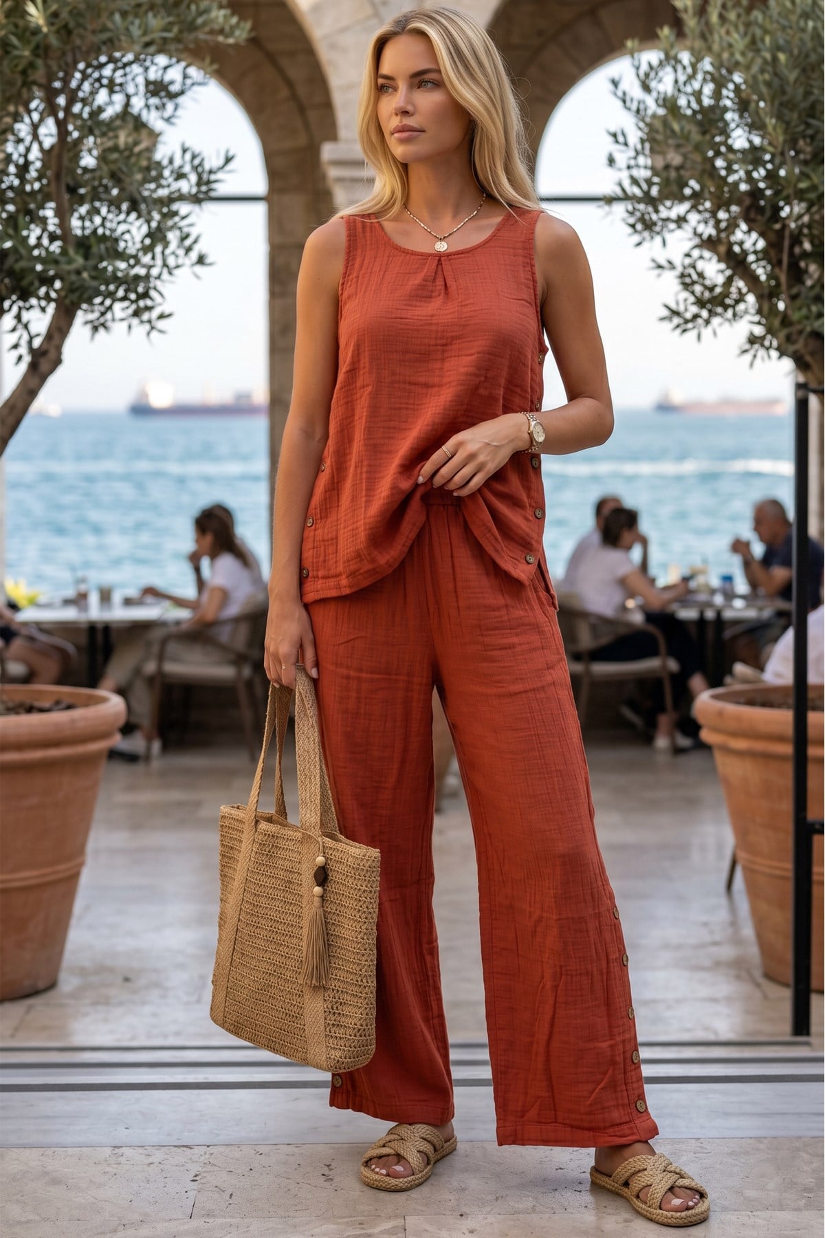 Alaçatı Breeze Organik Pamuk Keten TakımAlaçatı Breeze %100 Organik Pamuk Çift Kat Müslin Keten TakımTAKIMİSTANGÜL BUTİK