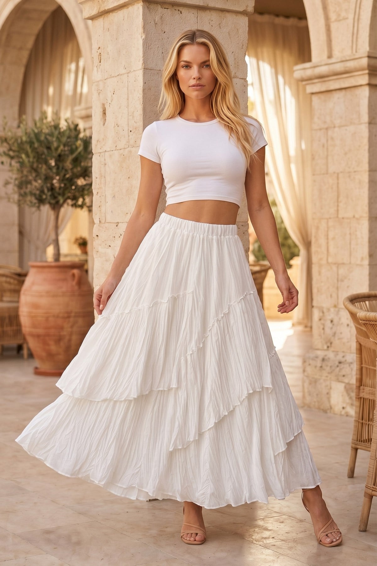 İstangül Premium Kat Kat Volanlı Bürümcük Dokulu Lastikli Bel Bohem Stil Kadın Maxi Etekİstangül Premium Kat Kat Volanlı Bürümcük Dokulu Lastikli Bel Bohem Stil Kadın Maxi EtekEtek ve ŞortİSTANGÜL BUTİK